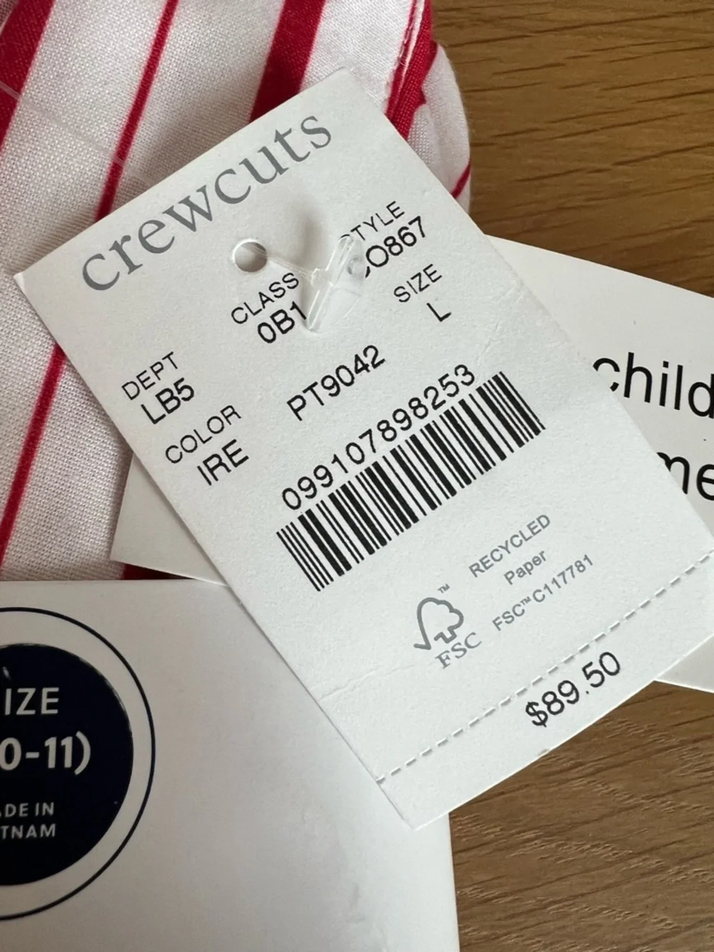 J Crew Crewcuts Kids Woven Sleep Set Size L (10-11) Red And White